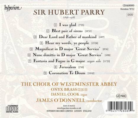 Parry Sir Hubert (1848-1918) - I Was Glad & Other Choral Works (Westminster Abbey Choir - James ODonnell (Dir))