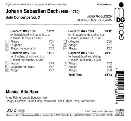 Bach Johann Sebastian - Complete Solo Concertos: Vol.3 (Musica Alta Ripa / Röhrig Anne)