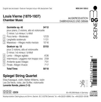 Vierne Louis - Piano Quintet Op.42: String Quartet Op.12 (Spiegel String Quartet - Levente Kende (Piano))