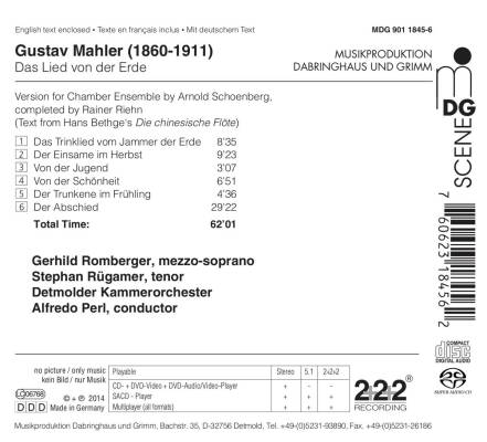 Mahler Gustav - Mahler: Das Lied Von Der Erde (Romberger - Rügamer - Detmolder Kammerorch.)