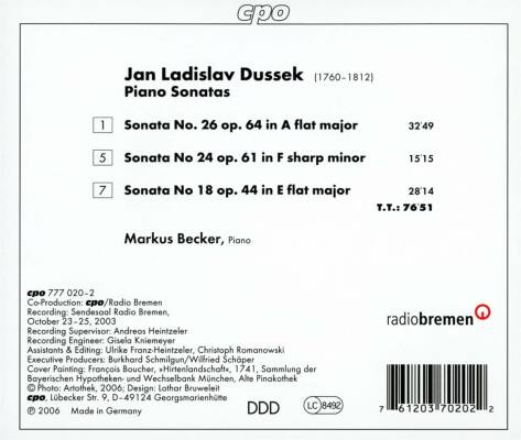 Dussek Jan Ladislav (1760-1812) - 3 Piano Sonatas (Markus Becker (Piano))