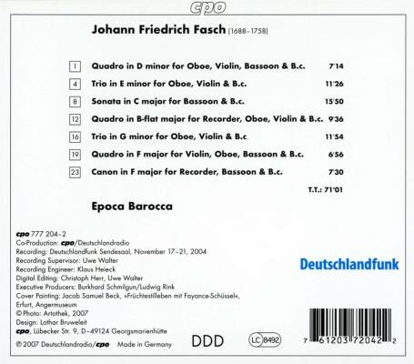 Fasch Johann Friedrich (1688-1758) - Trios & Sonatas (Epoca Barocca)