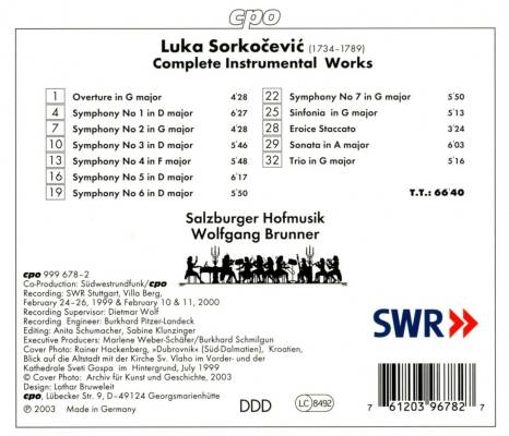 Sorkocevic Luka (1734-1789) - Complete Instrumental Works (Salzburger Hofmusik - Wolfgang Brunner (Dir))