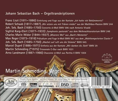 Bach - Liszt - Schaab - Widor - Reger U.a. - Bach: Orgeltranskriptionen (Martin Schmeding)