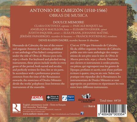 Cabezon Antonio de - Obras De Musica (Doulce Mémoire / Denis Raisin Dadre (Dir))