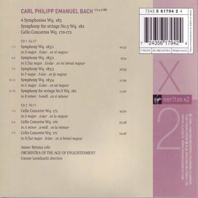 Bach Carl Philipp Emanuel - Cellokonzerte / Sinfonien (Bylsma / Oae / Leonhardt)
