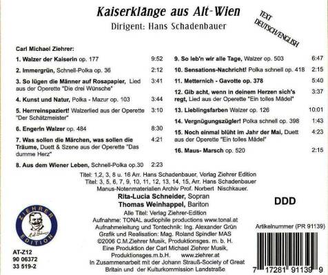 ZIEHRER Carl Michael - Kaiserklänge Aus Alt-Wien (Original C.M. Ziehrer Orchester - Hans Schadenbaue / Ziehrer Edition Vol.5)